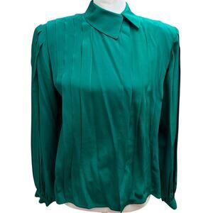 Carlisle Silk Womens Emerald Green Pleated Long Sleeve Blouse Size 6